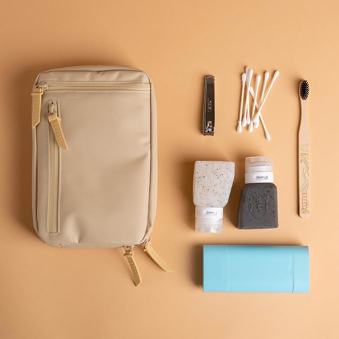 Gravel Hanging Toiletry Bag – Water-Resistant Dopp Kit for Men & Women (Sand, Slim)