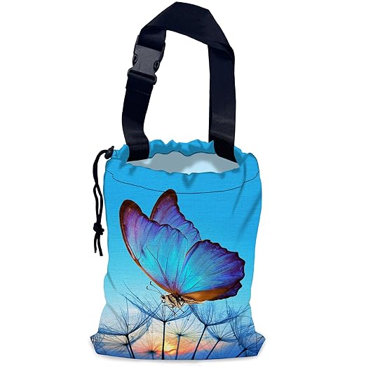 Blue Butterfly Car Garbage Bag,Dandelion Waterproof Small Car Trash Bag Hanging Back of Seat,Drawstring Hanging Car Trash Bag with Adjustable Buckle for Car Accessories
