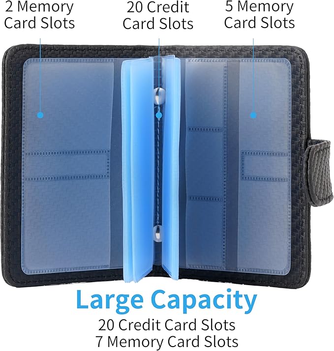 Wisdompro Credit Card Holder, Slim Leather RFID Blocking Wallet Debit Card Protector Organizer Case (20 Card & 7 Memory Card Slots)-Vertical Microfiber Black