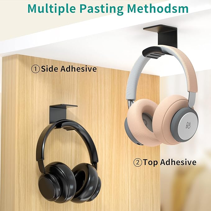 HomeMount Under Desk Headphone Hook - Adhesive Gaming Headphone Stand Hanger, Table Mount for Most Headphones (Black)