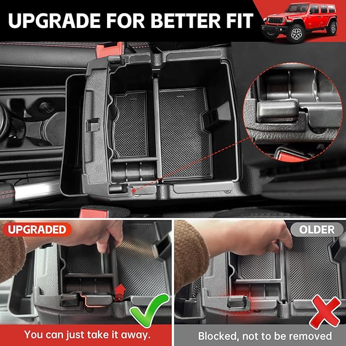 Center Console Organizer for 2018-2025 Jeep Wrangler JL JLU 4XE/Gladiator JT Hanging Center Console Armrest Box Cupholder Insert for Wrangler&Gladiator(Hanging+Armrest+Cupholder Organizer)