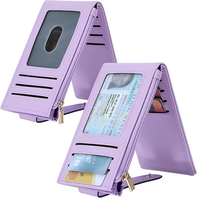 Chelmon Womens Wallet Slim RFID Blocking Bifold Multi Card Case Wallet with Zipper Pocket (Light Purple)