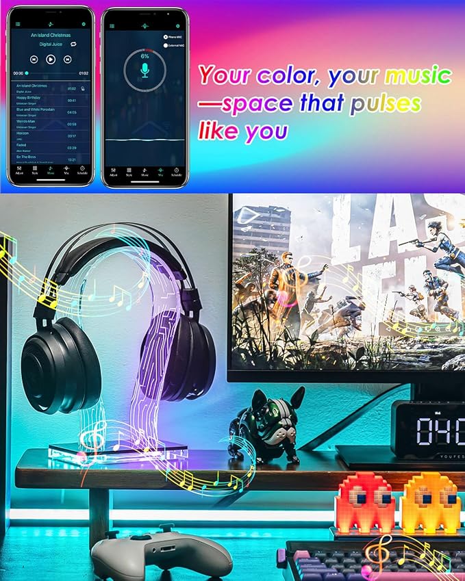 OAPRIRE Acrylic RGB Headphone Stand | Customizable 213 Lighting Modes & 60,000 Colors, Lights Sync with Music Beat, Headset Stand with 4.8ft USB Power Cable & Sturdy Build