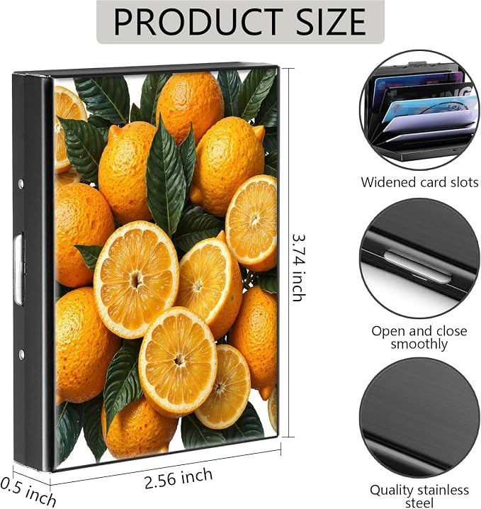 Credit Card Holder Lemon Design Mini RFID Blocking Aluminum Wallet Slim Metal Hard Cover Shell Travel Wallet ID Cases Small Credit Cards Case Business Cards for Women Men Girls