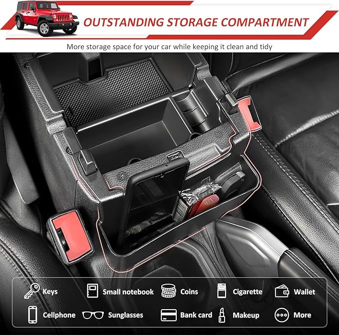 Center Console Hanging Organizer Tray Fit for 2018-2025 Jeep Wrangler JL JLU 4XE/Gladiator JT Center Console Armrest Box for Wrangler&Gladiator Accessories(Hanging Organizer)