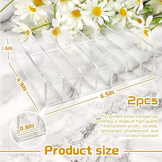 LUOKER Acrylic Mail Organizer - 2 Pcs CD Holder With 7 Compartments, 7 x 5 x 1.57 Transparent Countertop Envelope Organizer for Office, Home Desk(Transparent)