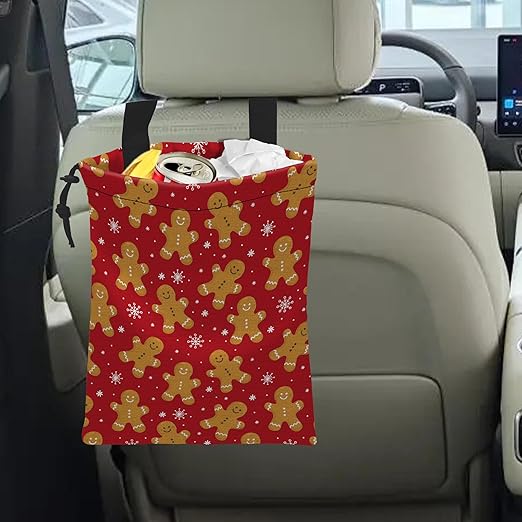 Car Trash Bag Gingerbread Man Car Garbage Bag Hanging Car Trash Can for Back Seat with Drawstring