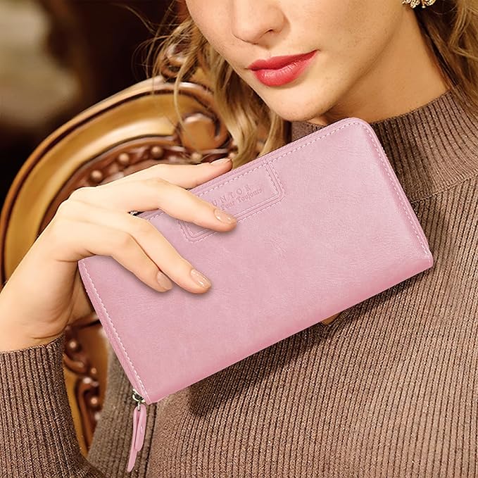 FT FUNTOR Wristlet Wallets for Women, Ladies PU Vegan Leather Clutch Wallet Zip around Phone Purse Card Holder Organizer