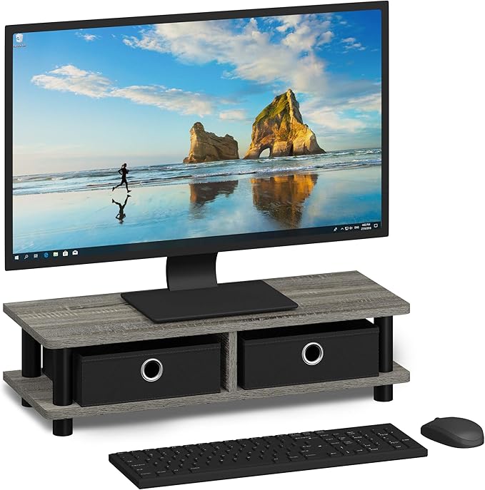 FURINNO Turn-N-Tube Monitor Stand, French Oak Grey/Black