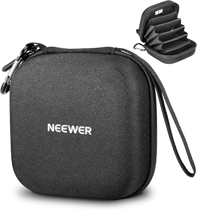 Neewer PB12 11 x 11 cm Filter Storage Bag with Expandable Dividers, Wrist Strap and Carabiner for 4 Circular Filters 86 mm