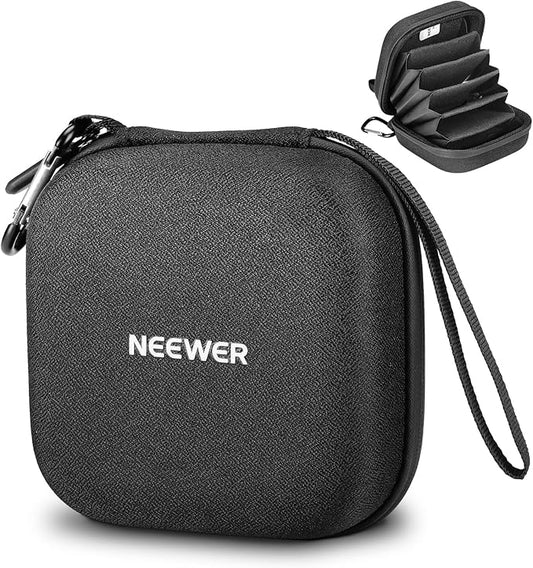 Neewer PB12 11 x 11 cm Filter Storage Bag with Expandable Dividers, Wrist Strap and Carabiner for 4 Circular Filters 86 mm