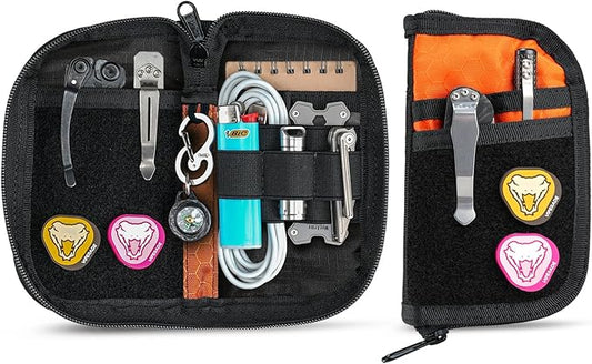 VIPERADE VE22 EDC Pouch Small Pocket Organizer with 9 Compartments, Pocket Tools Pouch with DIY Patches Areas, Compact Multitool Organizer Bag for Men