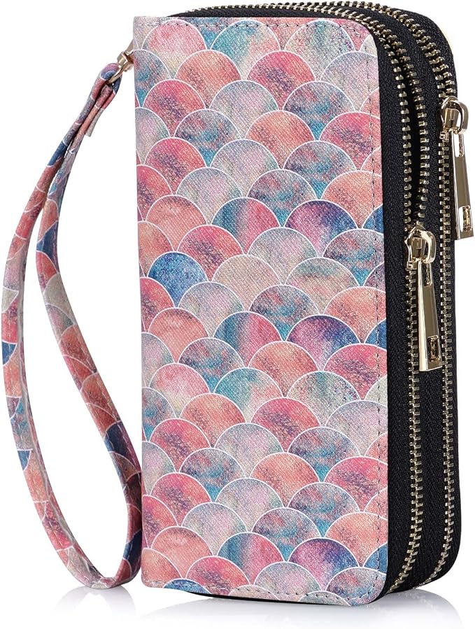 Cellphone Wallet for Women Dual Zipper Long Purse with Removable Wristlet