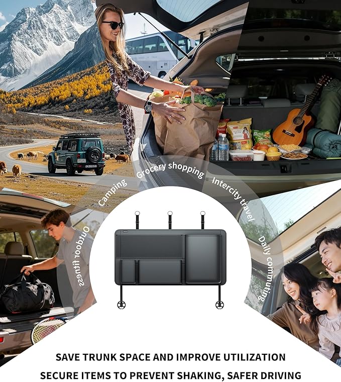 PU Leather Hanging Trunk Organizer - Sturdy Non-Sagging Car Trunk Organizer for SUV Sedan Truck - Waterproof Easy Clean Backseat Organizers Hanging Storage