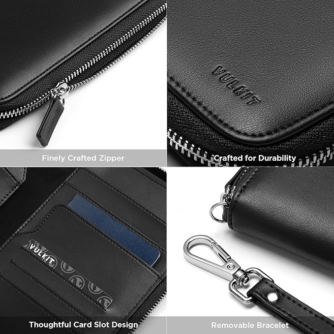 VULKIT Leather Passport Holder Family Travel Document Organizer with RFID Blocking Travel Wallet Slim Dual Slots SIM Card and Multiple Card Holders for Men and Women (Black)
