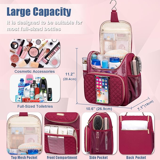 Otevan Large Toiletry Bag for Women Men,Portable Shower Caddy For College Dorms,Gym Shower Bag for Women, Quick Dry Hanging Toiletry Bag Bathroom Accessories Bag for Traveling, Camping Essentials