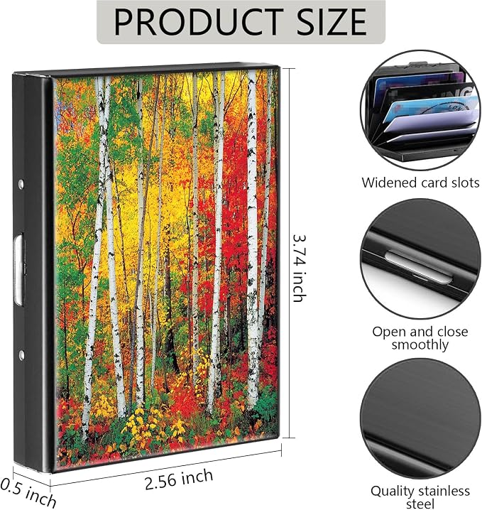 Credit Card Holder Autumn Forest Design Mini RFID Blocking Aluminum Wallet Slim Metal Hard Cover Shell Travel Wallet ID Cases Small Credit Cards Case Business Cards for Women Men Girls