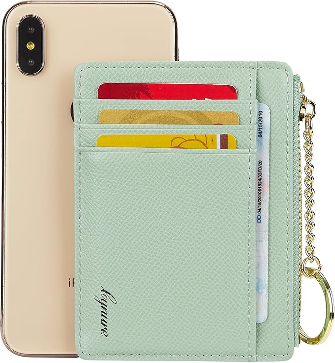 Women's Slim Minimalist Card Holder Coin Changes Purse Keychain Front Pocket Wallet With ID Window