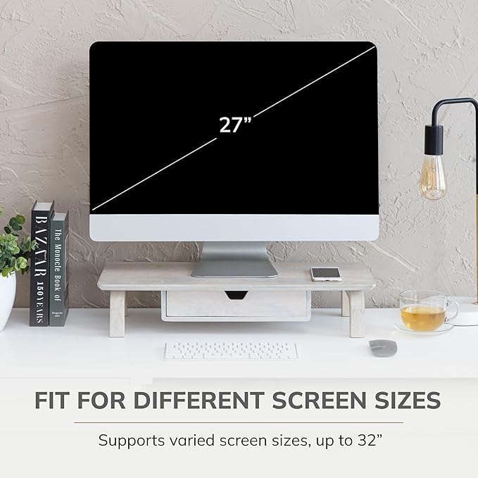 Anji Mountain Monitor Stand - Desktop Organizer & Laptop Riser, Ergonomic Monitor Riser, Space-Saving Monitor Stand for Desk, Durable Construction, Easy Assembly, Ideal for Home & Office,White Wash