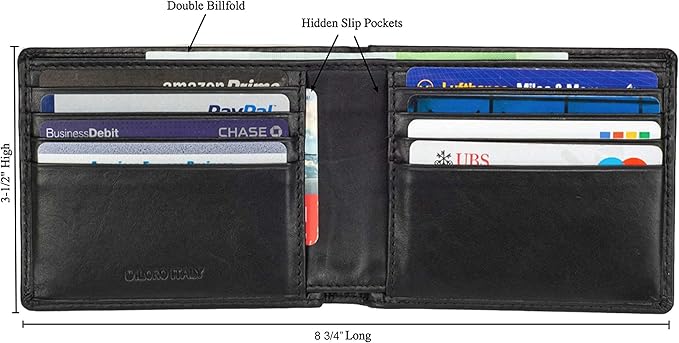 DiLoro Mens Wallet Full Grain Genuine Leather Slim Minimalist Front Pocket Bifold Soft Nappa RFID Protection Black