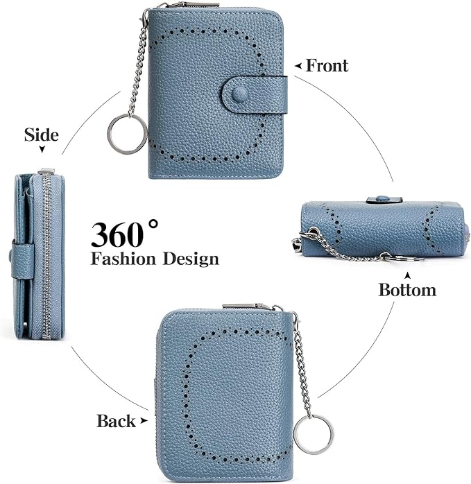 GAEKEAO Women's Leather Wallet RFID Blocking Card Holder with Many Compartments Small Purse with Zipper Key Chain Wallets