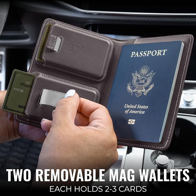 Kings Loot Passport Holder Wallet – RFID Blocking Leather Travel Wallet with Built-in Airtag Holder – Holds 1-6 Cards & Passport – Easy Pull Tab – Slim & Stylish Wallets (Slate)
