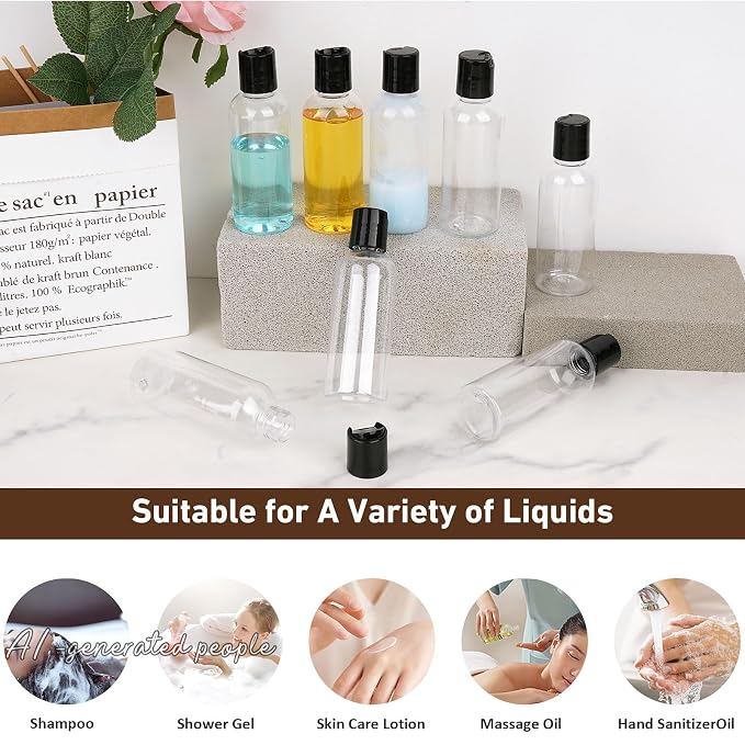 20 Pack 3.4 oz Travel Bottles for Toiletries TSA Approved Leak Proof Travel Size Containers Plastic Empty Shampoo Bottles with Labels Squeeze Bottle Toiletry Essentials Accessories(Clear)