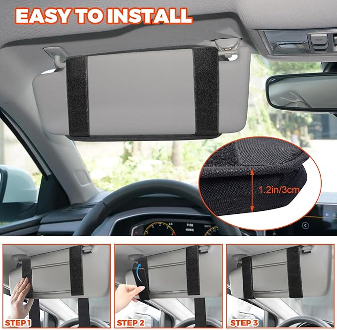 1000D Sun Visor Organizer with Zipper Visor Storage Pouch, Car Sunglasses Holder, Hard Molle Panel for Tactical Gears, Fits Most Car, SUVs, and Trucks