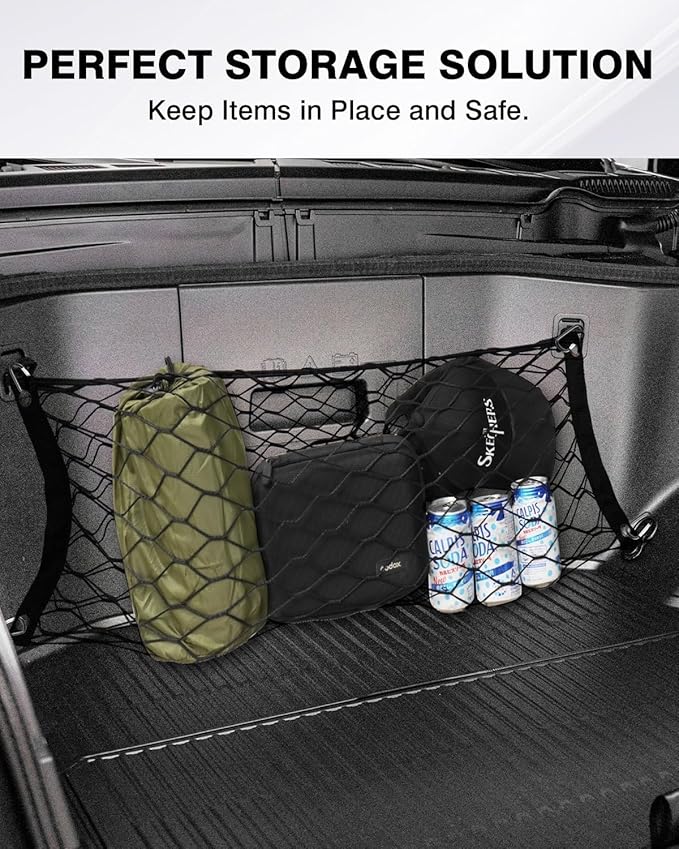 Karltys F150 Lightning Cargo Net for 2022-2025 2026 Ford F-150 Lightning Trunk Cargo Net, Stand Envelope Style Frunk Net for F-150 Lightning Accessories Elastic Nylon Mesh Netting with Metal Hooks