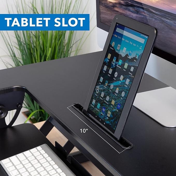 Mount-It! Standing Desk Converter - Height Adjustable Stand Up Riser with Manual Lift, 36.5" x 22" Desktop, Stand up Convertor in Black, Fits Dual Monitors, Laptop and Keyboard Mouse Tray