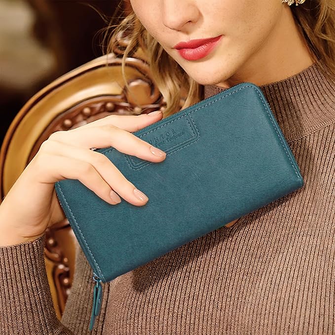 FT FUNTOR Wristlet Wallets for Women, Ladies PU Vegan Leather Clutch Wallet Zip around Phone Purse Card Holder Organizer