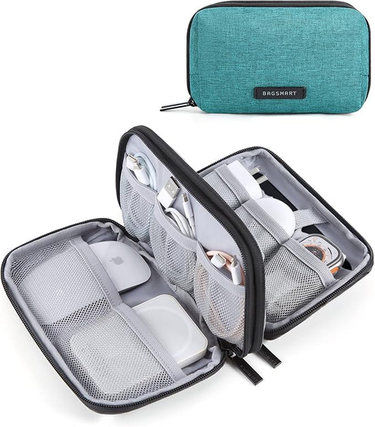 BAGSMART Electronics Organizer Travel Case, Cable Charger Cord Tech Organizer Pouch for Phone Charger Accessories, Bluish Green