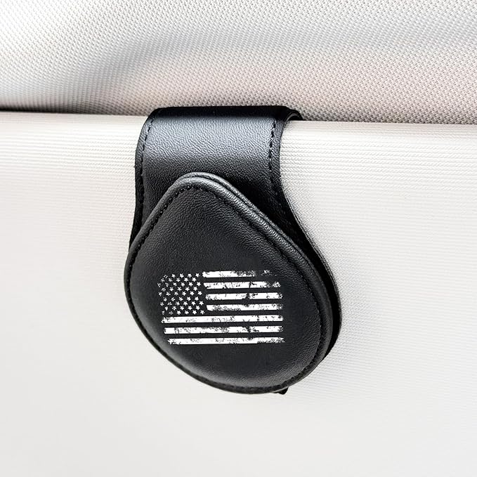 American Flag - Car Sunglass Holder, Magnetic Leather Eyeglass Hanger Mount Clip Holder for Car Visor Accessories