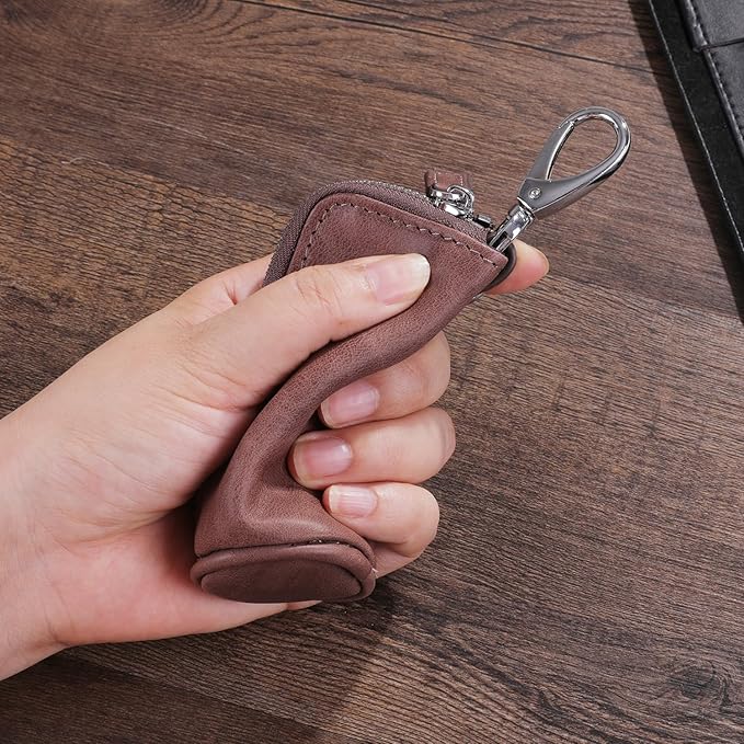 Multi Soft Genuine Leather Coin Purse Pouch, Car Key Case Wallet with Zipper,Pocket Wallet with Chain/Ring for Men Women …