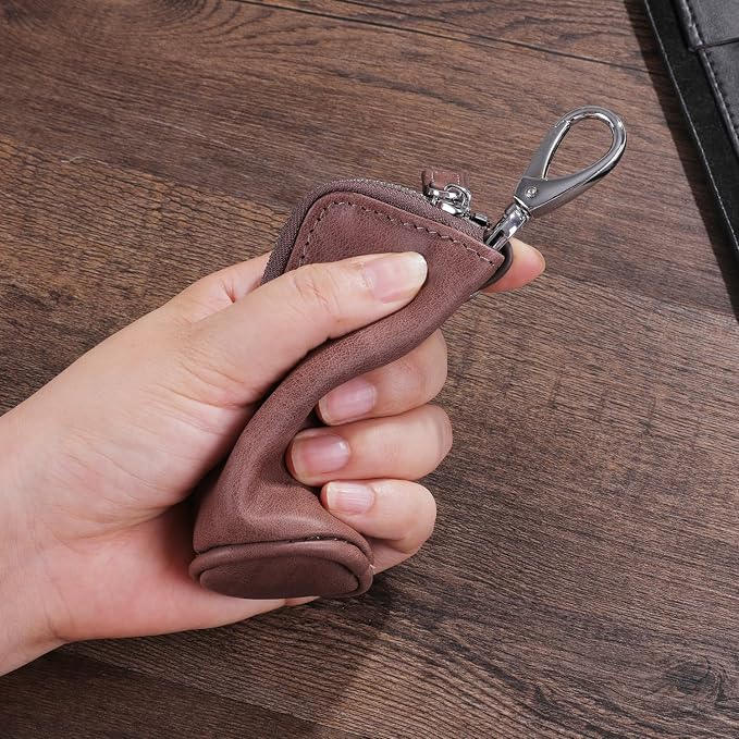 Multi Soft Genuine Leather Coin Purse Pouch, Car Key Case Wallet with Zipper,Pocket Wallet with Chain/Ring for Men Women …