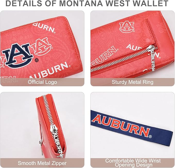 Auburn Wristlet Purse for Women - NCAA Official Licensed, Auburn Team Logo Wallet with RFID Blocking, Clutch Purse for Gifts, Game Day, Travel | Orange, NC-AU011OR