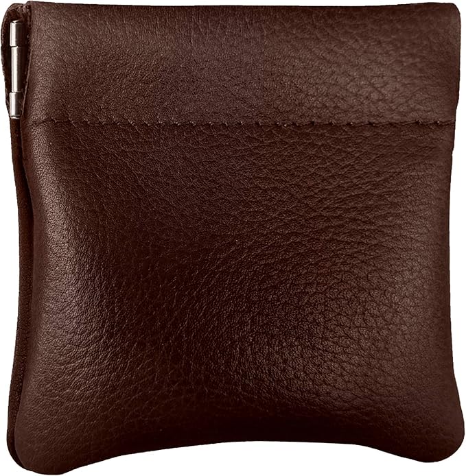 Nabob Leather Genuine Leather Squeeze Coin Purse, Coin Pouch Made IN U.S.A. Change Holder For Men/Woman Size 3.5 X 3.5 (Chestnut)