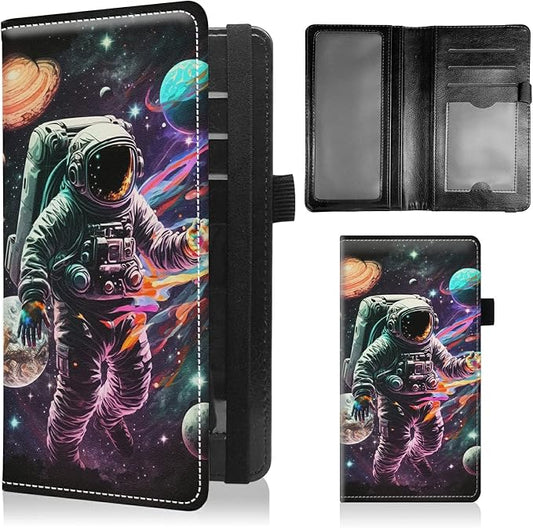 Checkbook Covers for Personal Checkbook Duplicate Checks RFID Blocking Checkbook Cover for Women Men with Elastic Strap Card Slots Pen Holder - Astronauts