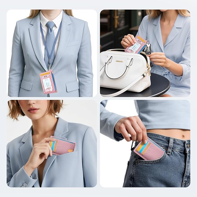 Mayski Slim Wallet, Credit Card Holder for Women, Minimalist Front Pocket RFID Blocking Card Cases, Small Wallet Women Men(Litchi Pink)