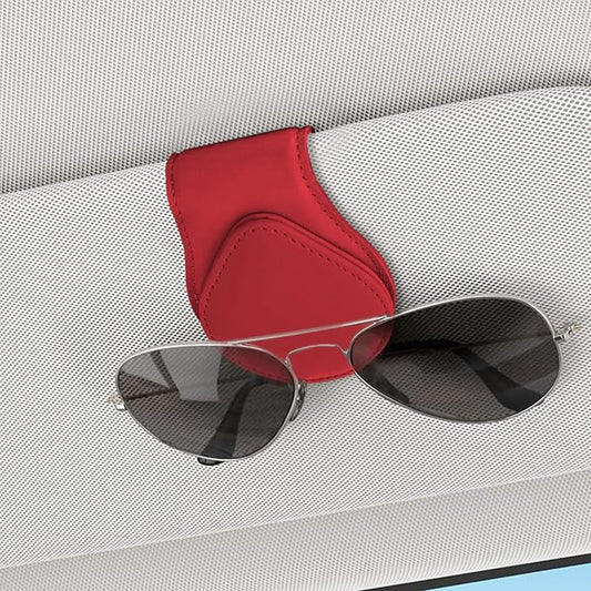 Magnetic Sunglass Holder for Car Visor, Sunglasses Visor Clip, Magnetic Leather Vehicle Glasses Ticket Card Clip, Automotive Eyeglass Hanger Organizer Accessories for Most Vehicles (Red)