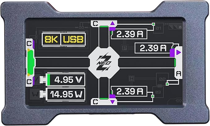 HM Lab ZNEO Gaming USB Hub with 1.9??Screen, USB 2.0 High-Speed, USB-C x2 & USB-A x1, Aluminum Alloy, External 5V Power Input, Compact USB Hub for Gaming & Desk Setup (Grey (38 Frames))