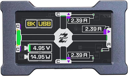 HM Lab ZNEO Gaming USB Hub with 1.9??Screen, USB 2.0 High-Speed, USB-C x2 & USB-A x1, Aluminum Alloy, External 5V Power Input, Compact USB Hub for Gaming & Desk Setup (Grey (38 Frames))