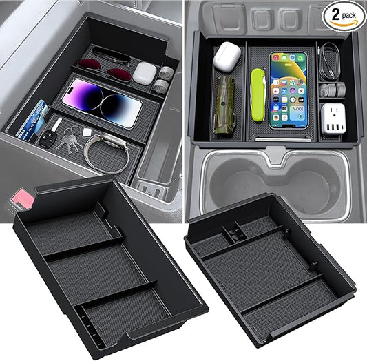 Sinvanho 2PCS Center Console Organizer Compatible with Chevy Silverado/GMC Sierra 2014-2018 1500/2500/3500HD Armrest Box Storage Tray, Truck Accessories, Full Console w/Bucket Seats Only