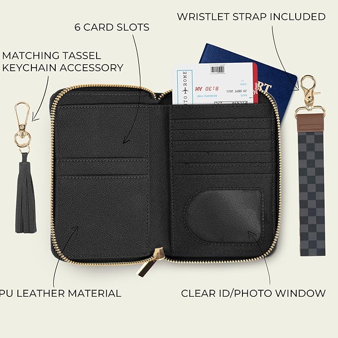 Beautiful Passport Holder for Travel with Wristlet Strap - All-in-One Wallet for Women with Card Slots and Tassel Keychain - Perfect RFID Blocking Case to Keep Your Travel Documents Organized & Safe