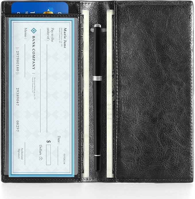 CoBak Checkbook Cover - RFID Blocking, Classic Design for Personal and Business Checks, Slim Durable PU Leather Case