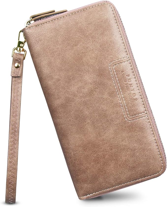 FT FUNTOR Wristlet Wallets for Women, Ladies PU Vegan Leather Clutch Wallet Zip around Phone Purse Card Holder Organizer