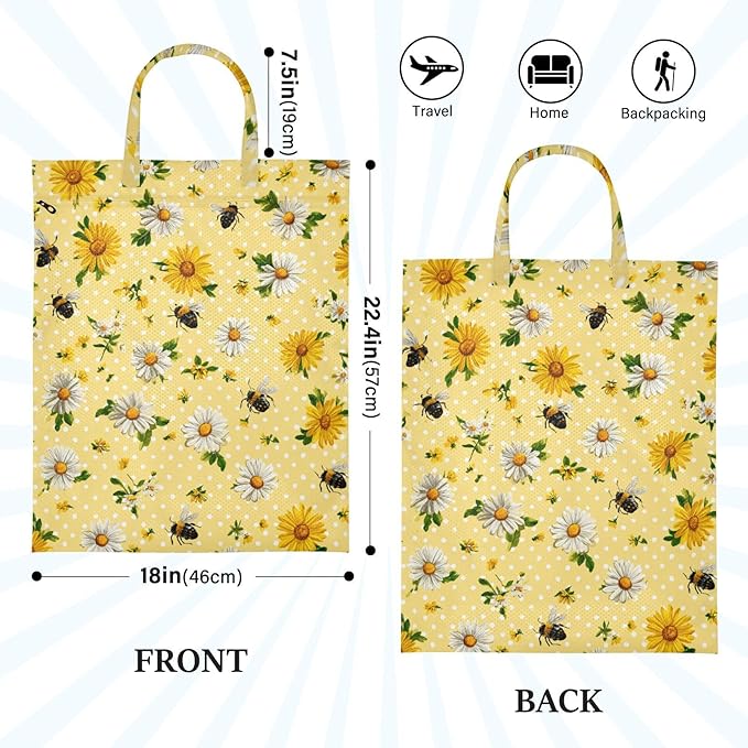 Travel Laundry Bags 2 PC Wet Dry Bag with Handle Dirty Clothes Organizer for Swimsuits Beach Camping Waterproof Washable Yellow Dot Bee and Daisy