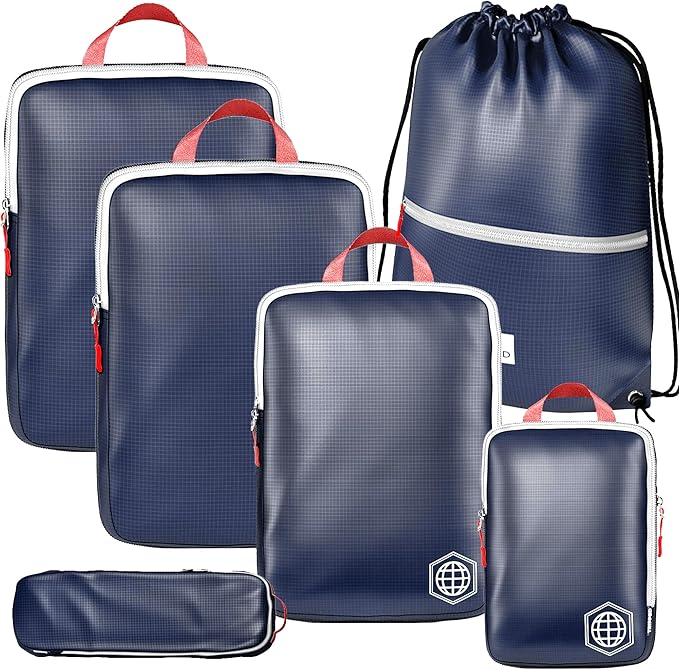 Extra Large Compression Packing Cube 6 Piece Set for Travel and Check Luggage by TRIPPED Travel Gear