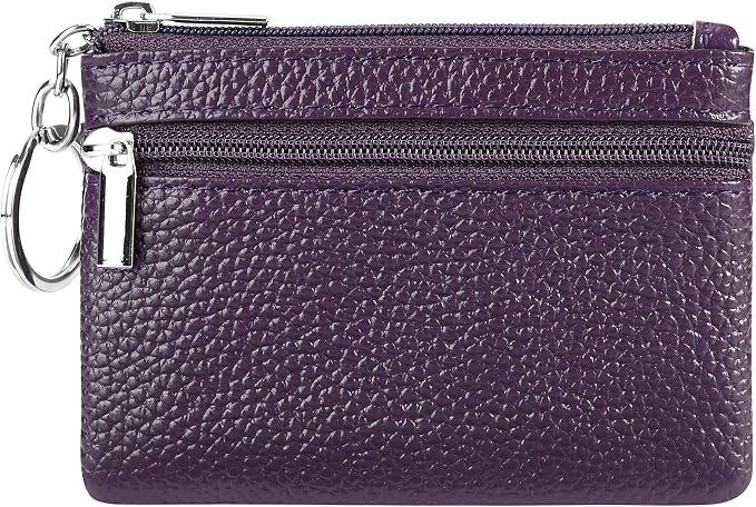 Women Genuine Leather Keychain Zipper Change Wallet Small Mini Pocket Size Coin Purse