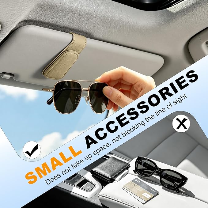 Sunglass Holder for Car Visor Magnetic Leather Visor Sunglasses Clip Eyeglass Hanger Clip for Car Sun Visor Beige 1 Pack